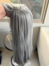 Tillstyle long silver grey wig with bangs straight wig for women 26 inch