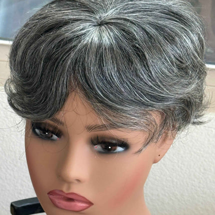 Tillstyle Real Human Hair Toppers for women  grey topper with bangs