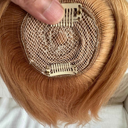 Tillstyle top hair piece 100%human hair caramel brown clip in hair toppers for thinning crown/ widening part