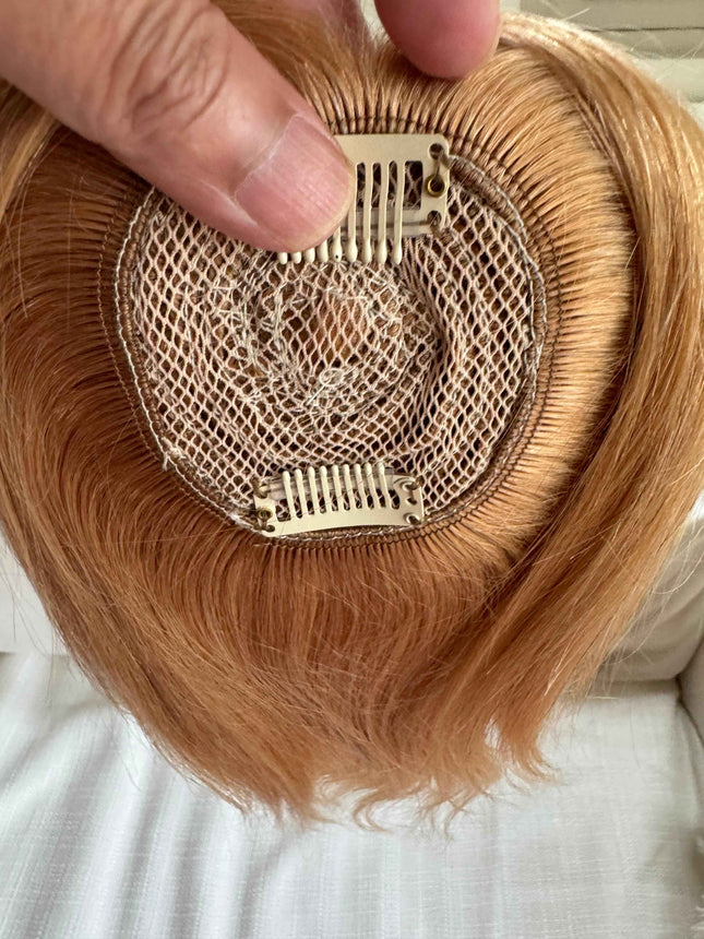 Tillstyle top hair piece 100%human hair caramel brown clip in hair toppers for thinning crown/ widening part