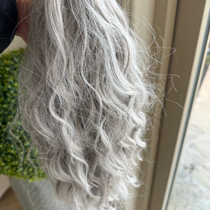 Tillstyle silver loose body wave clip in ponytail grey clip in pony tail