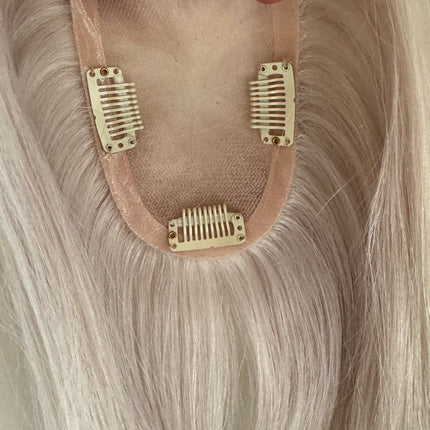 Till style blonde grey hair toppers for women  with butterfly bangs