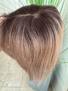 Till style remy human Hair Toppers with bangs ash brown highlighted