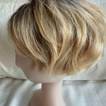 Tillstyle 100% Human Hair pixie cut wig with bangs platinum blonde/ short hair