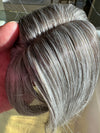 Tillstyle synthetic silver white brown grey hair topper with bangs  clip in hair top piece for thinning crown