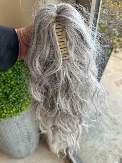 Tillstyle silver grey loose body wave clip in ponytail clip in pony tail