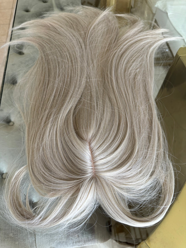 Till style white silver grey hair toppers for women  with butterfly bangs