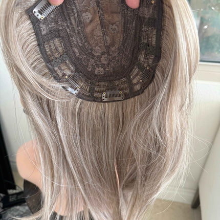 Till style grey hair toppers for women ash blonde/bangs