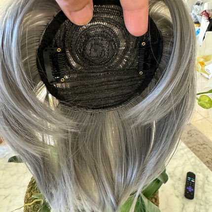 Tillstyle  grey top hair piece brown grey clip in hair toppers