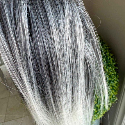 Tillstyle silver grey salt and pepper clip in ponytail straight