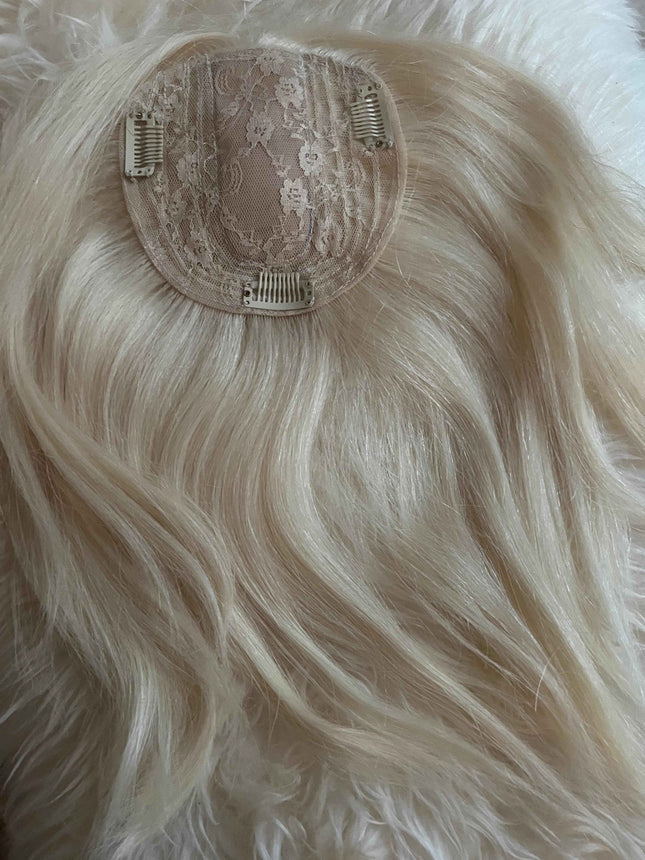 TillStyle human Hair Topper clip in hair piece thinning crown Platinum Blonde