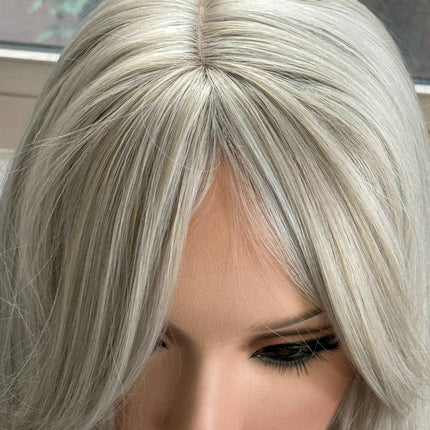 Till style silver grey  hair toppers for women  with butterfly bangs