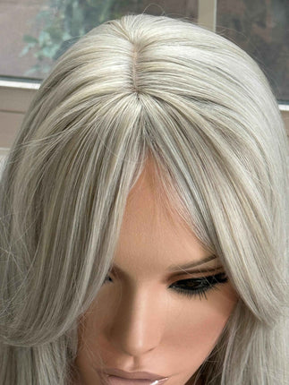 Till style silver grey  hair toppers for women  with butterfly bangs