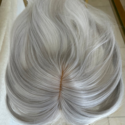 Tillstyle white grey highlighted hair toppers for women real part /clip in hair topper