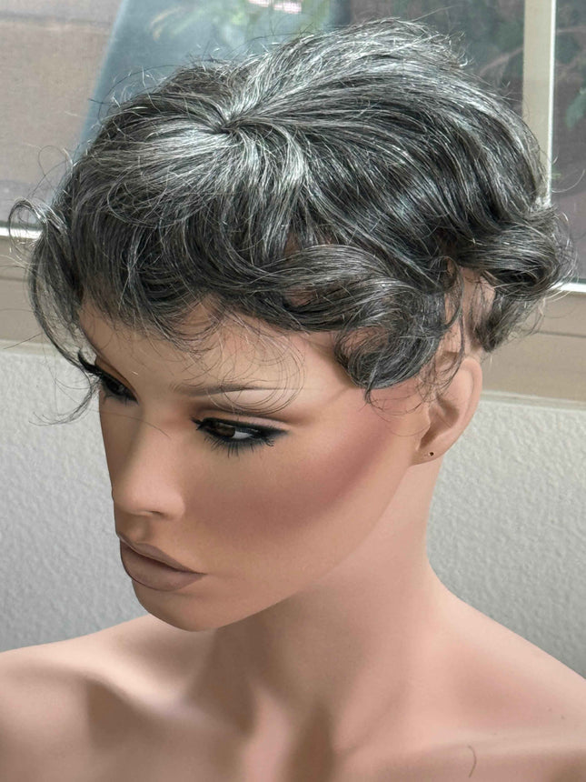 Tillstyle Real Human Hair Toppers for women  grey topper with bangs/curly