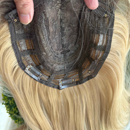 Tillstyle  blonde with brown roots hair toppers with butterfly bangs