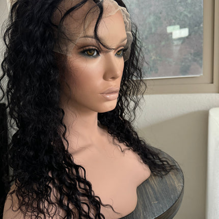 Black Deep wave 100% human hair lace front wigs for women brazilian hair