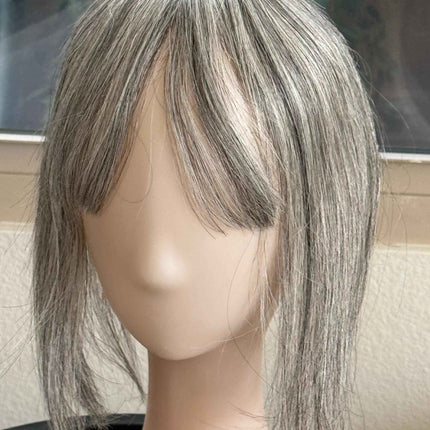 Tillstyle white silvergrey Human Hair Toppers with bangs