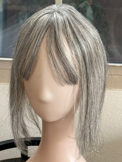 Tillstyle white silvergrey Human Hair Toppers with bangs