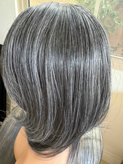 Till style grey salt and pepper  hair toppers for women / layered /bangs