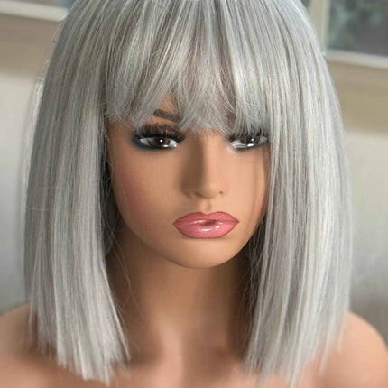 Tillstyle light grey silver bob  wig with curtain bangs