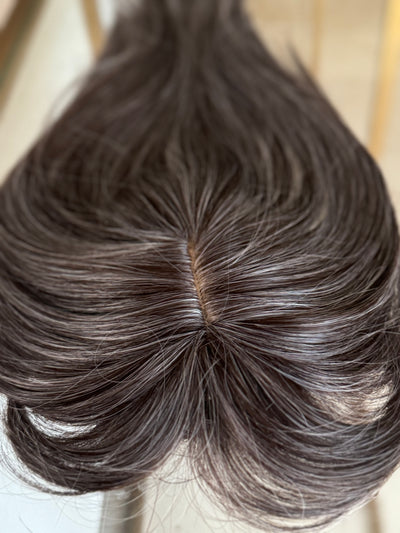 Tillstyle dark Gray hair topper with bangs/ash brown highlights