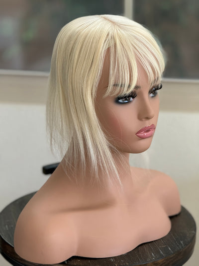 Till style remy human Hair Toppers with bangs light  blonde