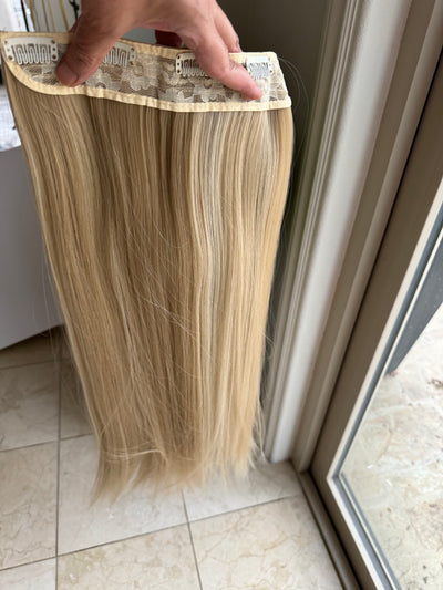 Till style ash blonde with brown highlights long straight hair extensions clip in