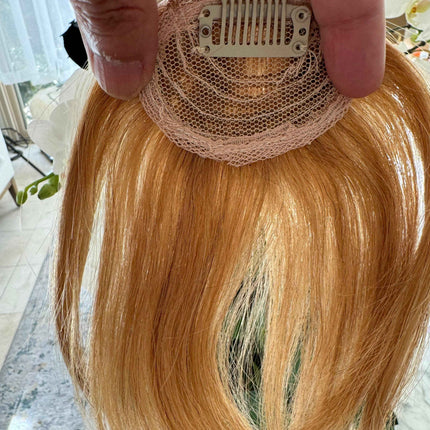 Tillstyle clip in 100 % human hair french bangs  caramel blonde