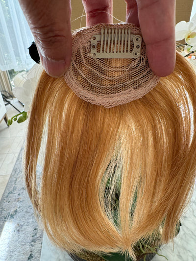 Tillstyle clip in 100 % human hair french bangs  caramel blonde
