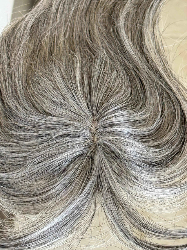 Tillstyle white grey Human Hair Toppers with bangs