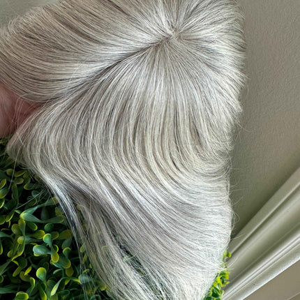 Tillstyle white blonde grey human hair topper mono base