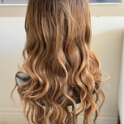 Tillstyle long ombre caramel wavy for women 26 inch middle part curly wavy wig