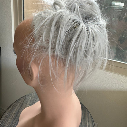 Tillstyle  white grey silver messy hair bun straight hair bun pieces