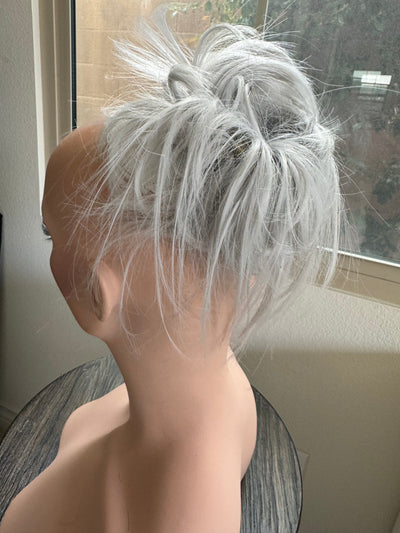 Tillstyle  white grey silver messy hair bun straight hair bun pieces