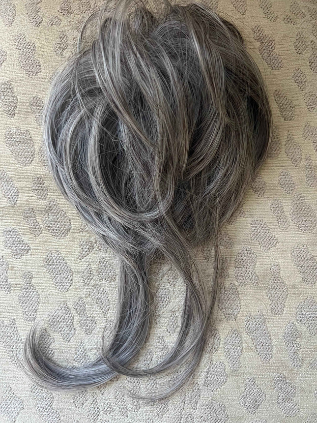 Tillstyle elastic bun hair piece straight hair bun pieces bun scrunchie with long bangs grey mixed with white