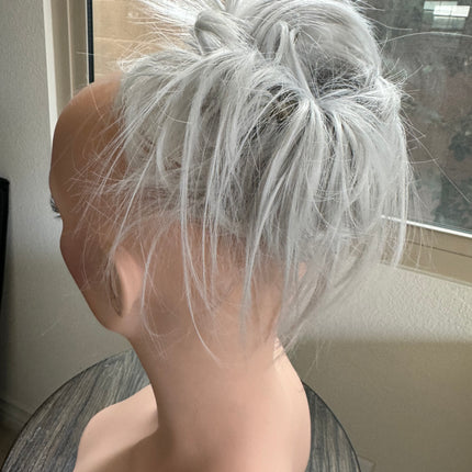 Tillstyle  white grey silver messy hair bun straight hair bun pieces