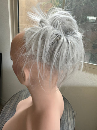 Tillstyle  white grey silver messy hair bun straight hair bun pieces