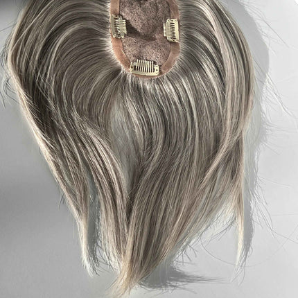 Silver grey yellowish white mix100% virgin human hair topper with breathable mono base