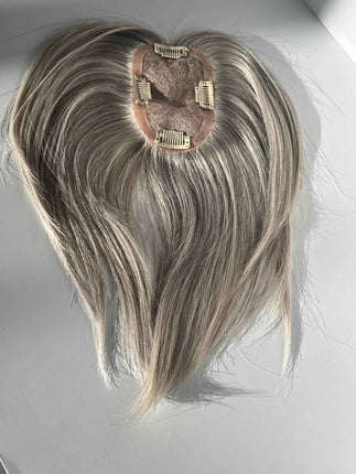 Silver grey yellowish white mix100% virgin human hair topper with breathable mono base