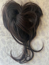 Tillstyle elastic hair-bun scrunchie hair piece with long bangs dark brown