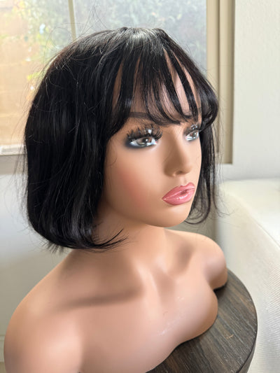 Bob wigs with bangs 100% human hair short bob wigs glue-less middle part