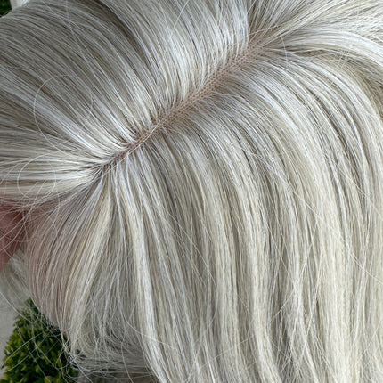 Till style white silver grey hair toppers for women  with butterfly bangs