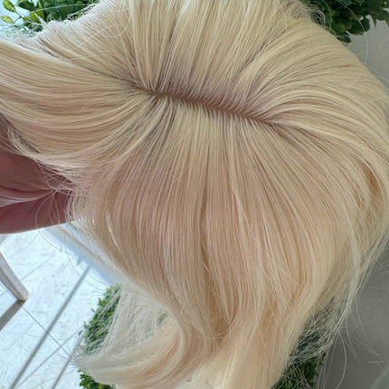 Synthetic hair toppers with bangs bleach blonde clip in hair topper