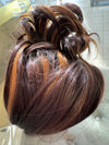 Tillstyle dark  brown with ombre orange clip in ponytail extension wavy 12 inch