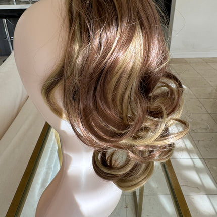 Tillstyle light  brown with ombre clip in ponytail extension wavy