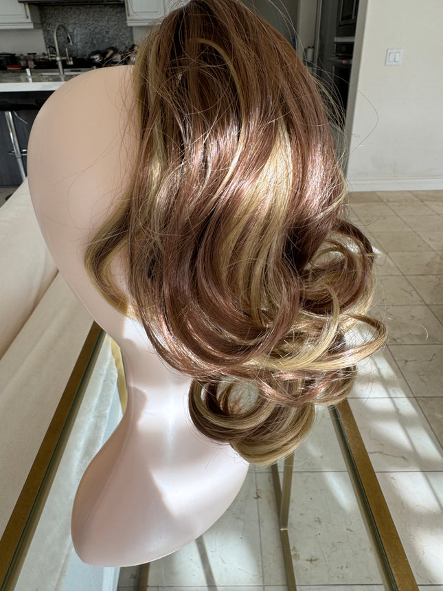 Tillstyle light  brown with ombre clip in ponytail extension wavy