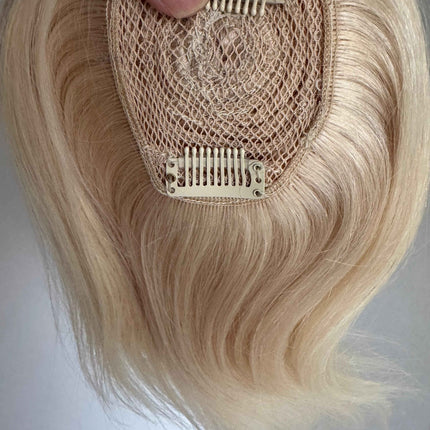 Tillstyle top hair piece 100%human hair light blonde #60clip in hair toppers for thinning crown/ widening part