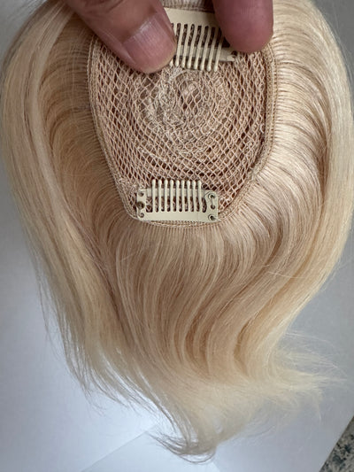 Tillstyle top hair piece 100%human hair light blonde #60clip in hair toppers for thinning crown/ widening part