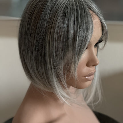 Till style  grey hair toppers for women with butterfly bangs Salt and Pepper